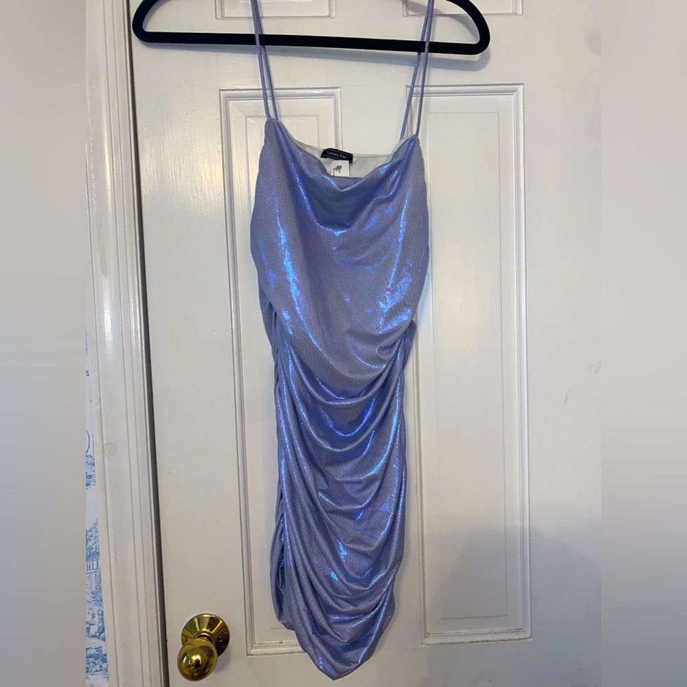 Lovely Day iridescent bodycon mini dress size M with side ruching
